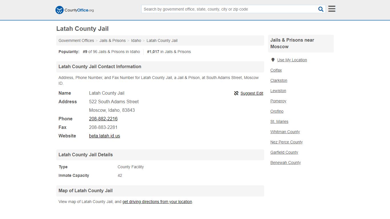 Latah County Jail - Moscow, ID (Address, Phone, and Fax)